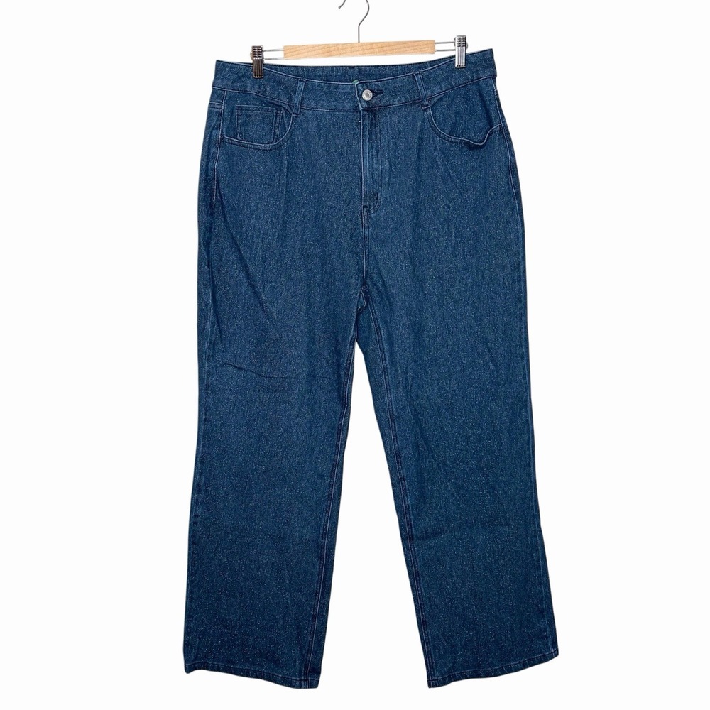 Halara Flex High Waisted Straight Leg Sparkle Casual Jeans Womens XL Dark Wash